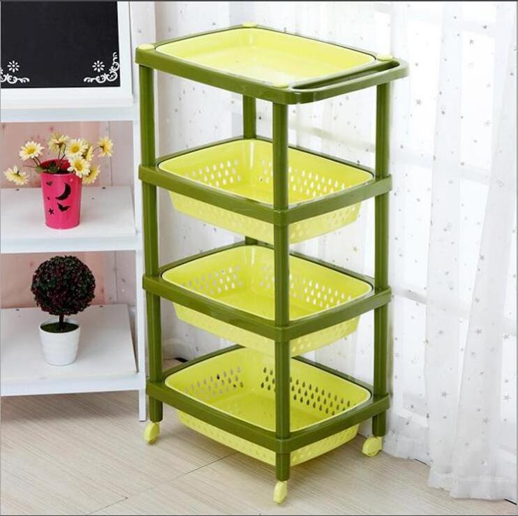 Kitchen Organization Storage Holders & Racks 4-Tier Shelving Unit Plastic Storage Shelves with Wheels