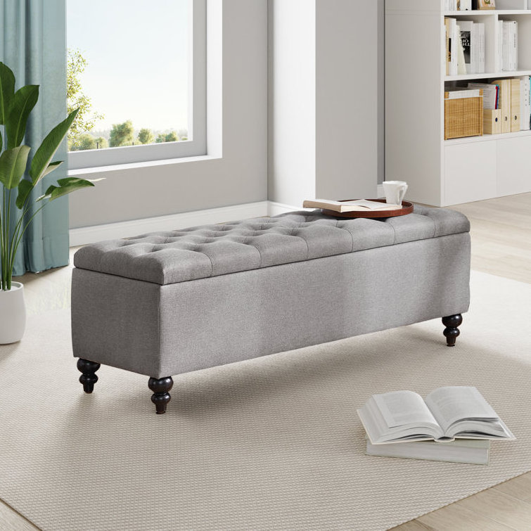 Modern Style Popular Indoor Storage Bench Button Tufted Velvet Rustic Wooden Luxury Bed End Ottoman Stool Bench with Storage