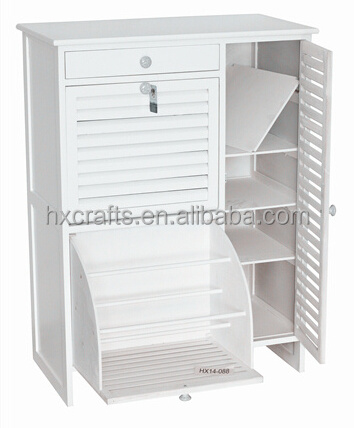 Wooden Indoor White Louvered Doors Shoe Organizer