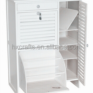 Wooden Indoor White Louvered Doors Shoe Organizer