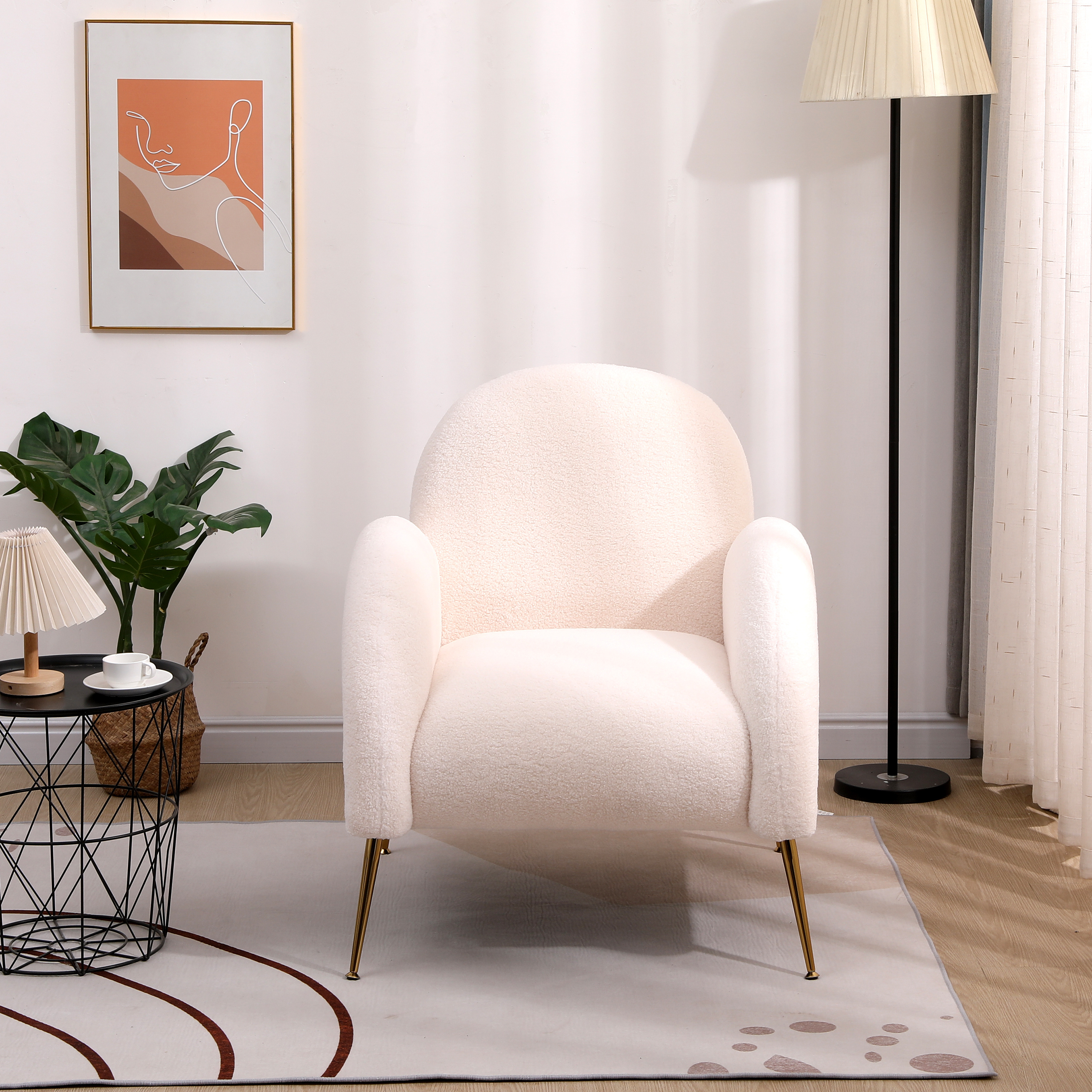 Lamb wool metal stand living room sponge chair  White bean bag sofa