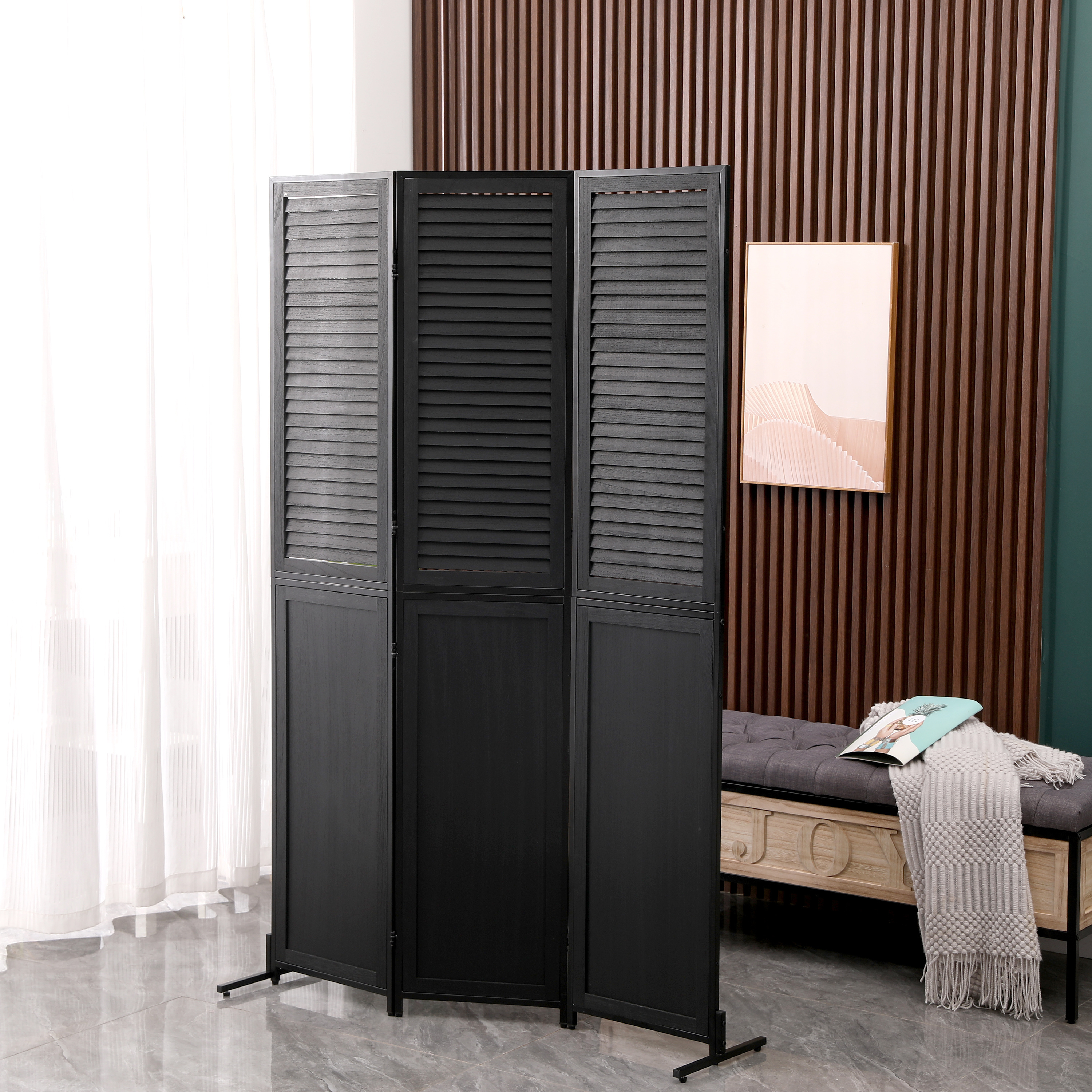 Wooden Room Divider, 3 Panel Folding Privacy Screen, Partition with metal bracket,   for Office Bedroom Livingroom