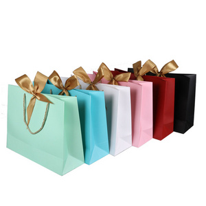 Custom Logo Luxury Boutique Clothing Jewelry Mini Small gift paper bag with ribbon tie bow