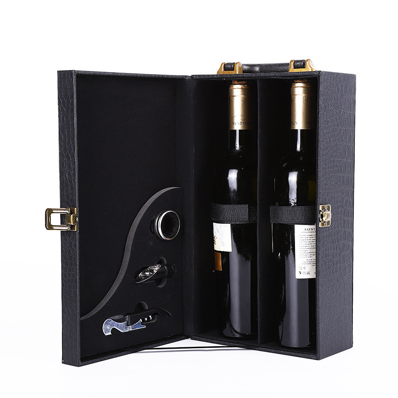 Customize packaging luxury PU leather gift 1 2 pcs glass wine box