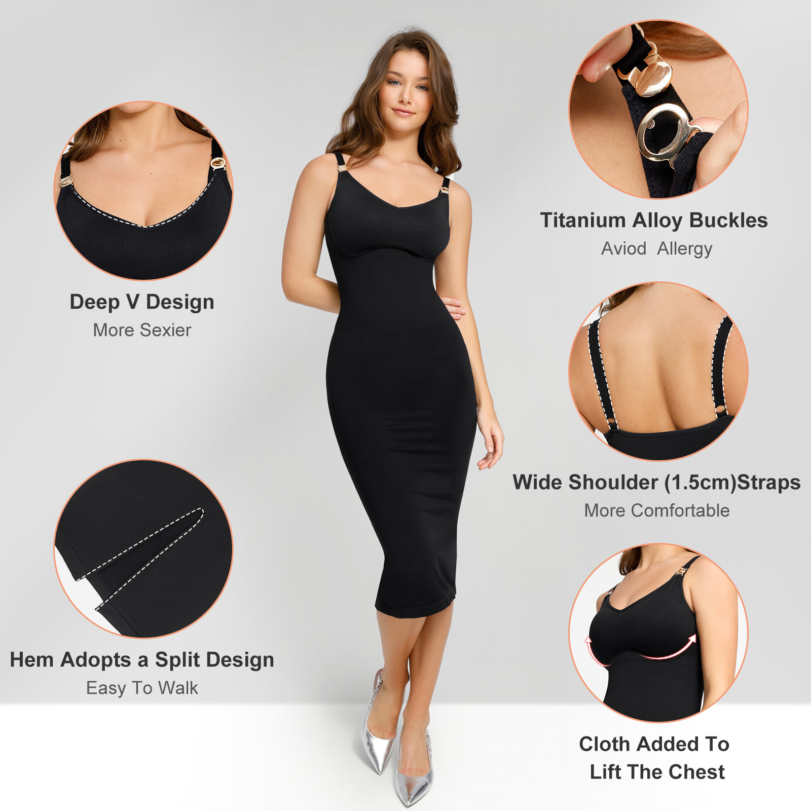 Hexin Wholesale Custom Built-In Shaper Long Evening Dresses Bodycon Soft Dress Outdoor Body Shaper Shapewear Maxi Women Dress