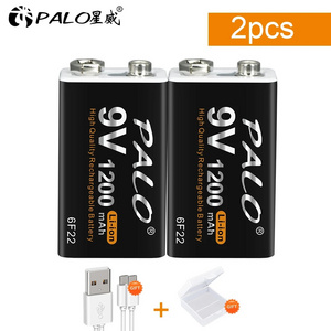 PALO 9V Rechargeable Battery 1200mAh 6F22 Micro USB 9v Li-ion Lithium Batteries for Multimeter Microphone Toy Remote Control KTV