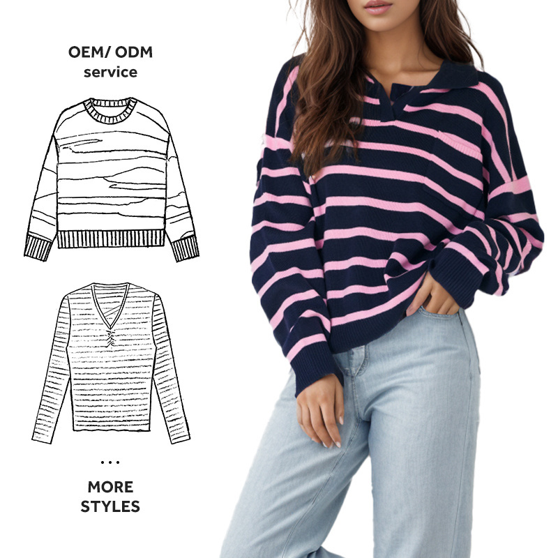 Woolen knitwear women  autumn and winter new striped nifty age reduction loose slim casual blouse for crochet tops