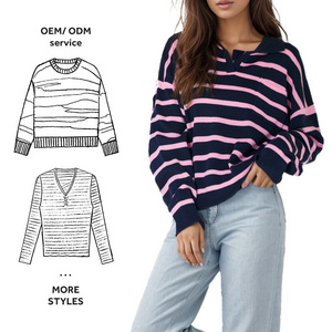 Woolen knitwear women  autumn and winter new striped nifty age reduction loose slim casual blouse for crochet tops