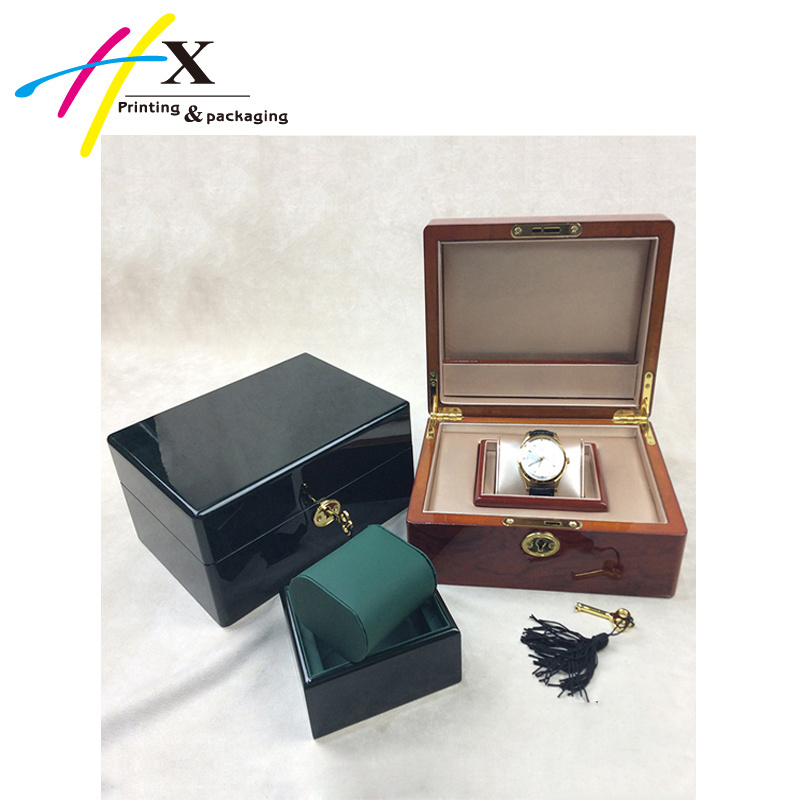 Piano lacquer wood grain Watch packaging boxe with key lock