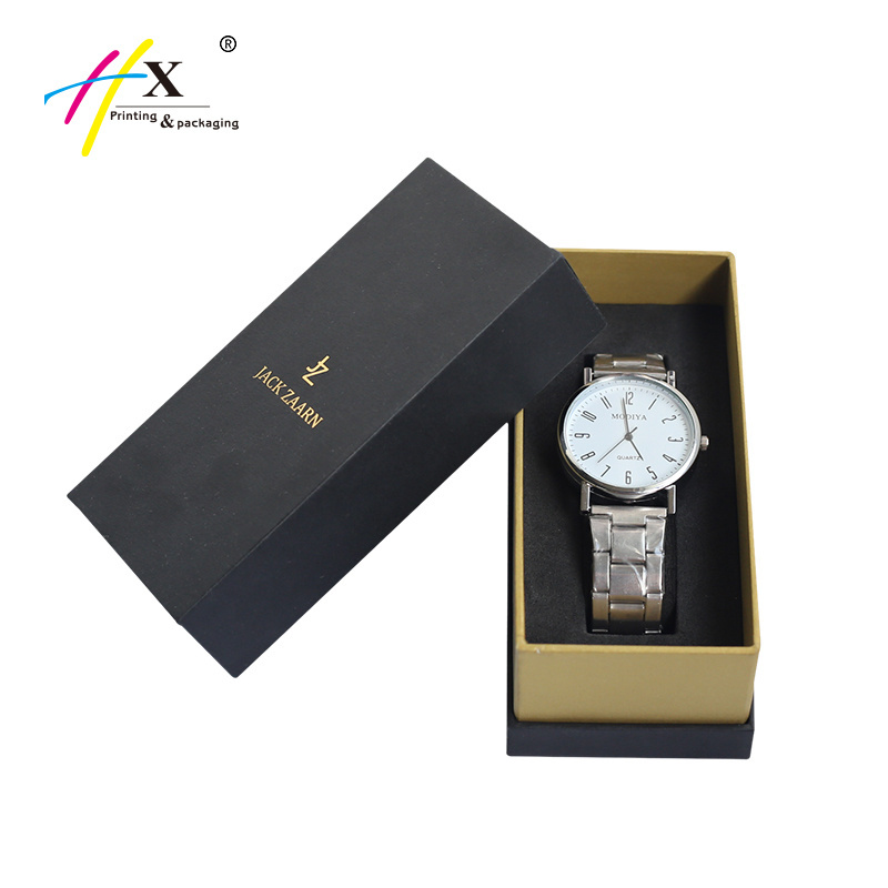 Wholesale OEM Customized Cheap Men And Women's Couple Luxury Square Black And Gold Paper Cardboard Watch Packaging Box For Gift