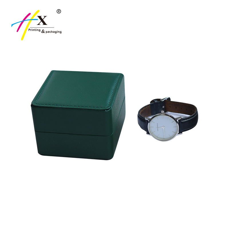 Wholesale Ladies Mens Watch Gift Box Custom Handmade Warranty Card Pocket Green Pu Leather Winder Watch Collection Box With Logo