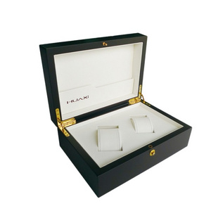 Luxury wooden WATCH packaging box for couple watches with leather