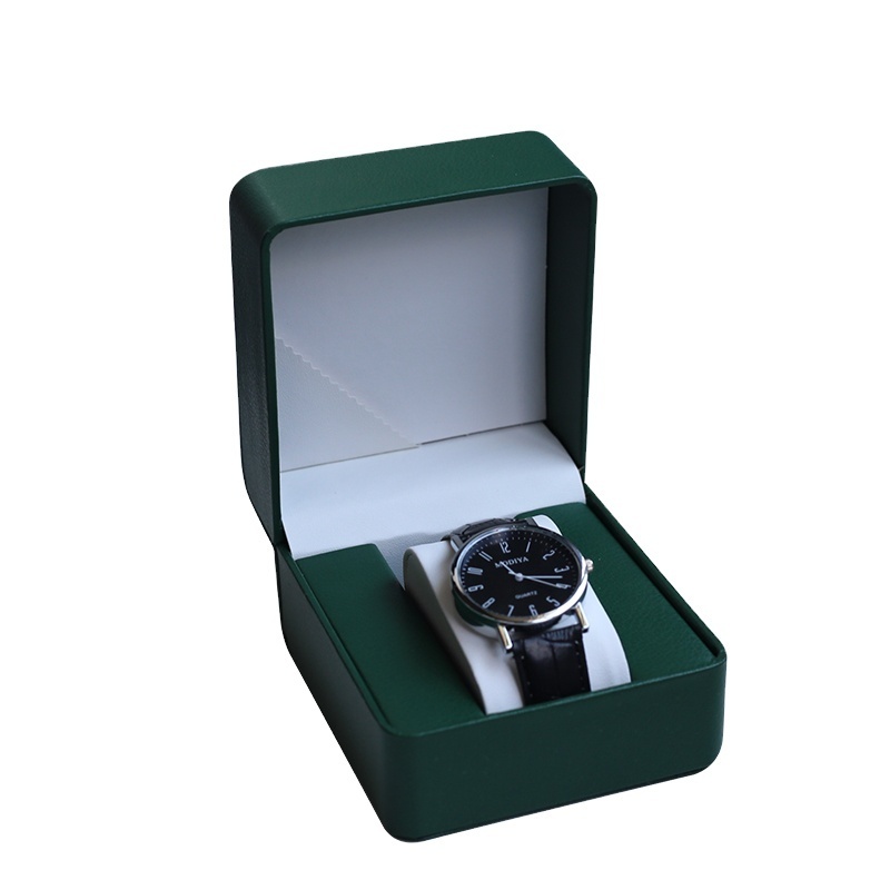 Wholesale Ladies Mens Watch Gift Box Custom Handmade Warranty Card Pocket Green Pu Leather Winder Watch Collection Box With Logo