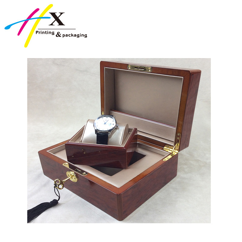 Piano lacquer wood grain Watch packaging boxe with key lock