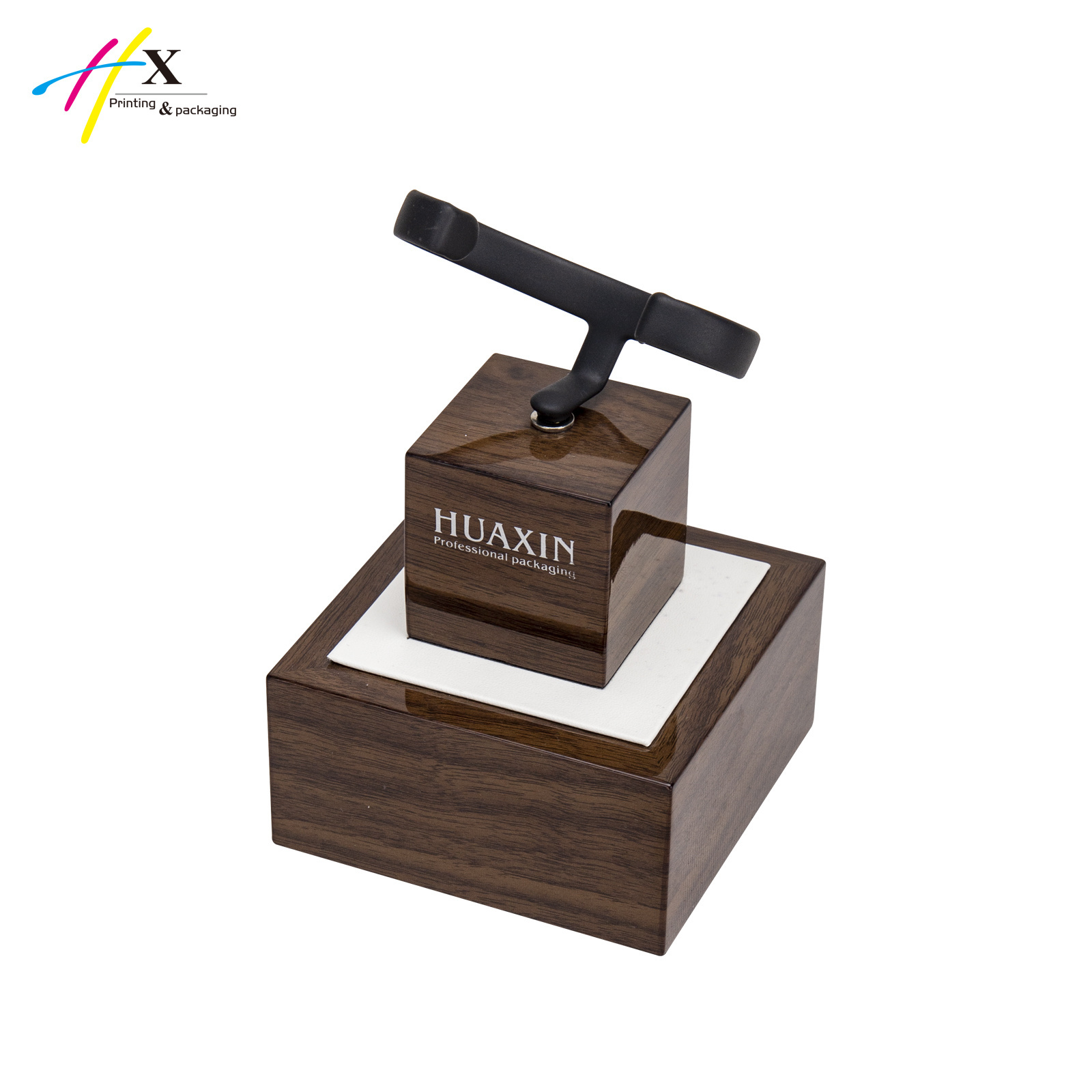 Customized Excellent Quality Acrylic Pu Pocket Leather Mdf Wooden Wrist Single Wall Rack Counter Wood Grain Watch Display Stands