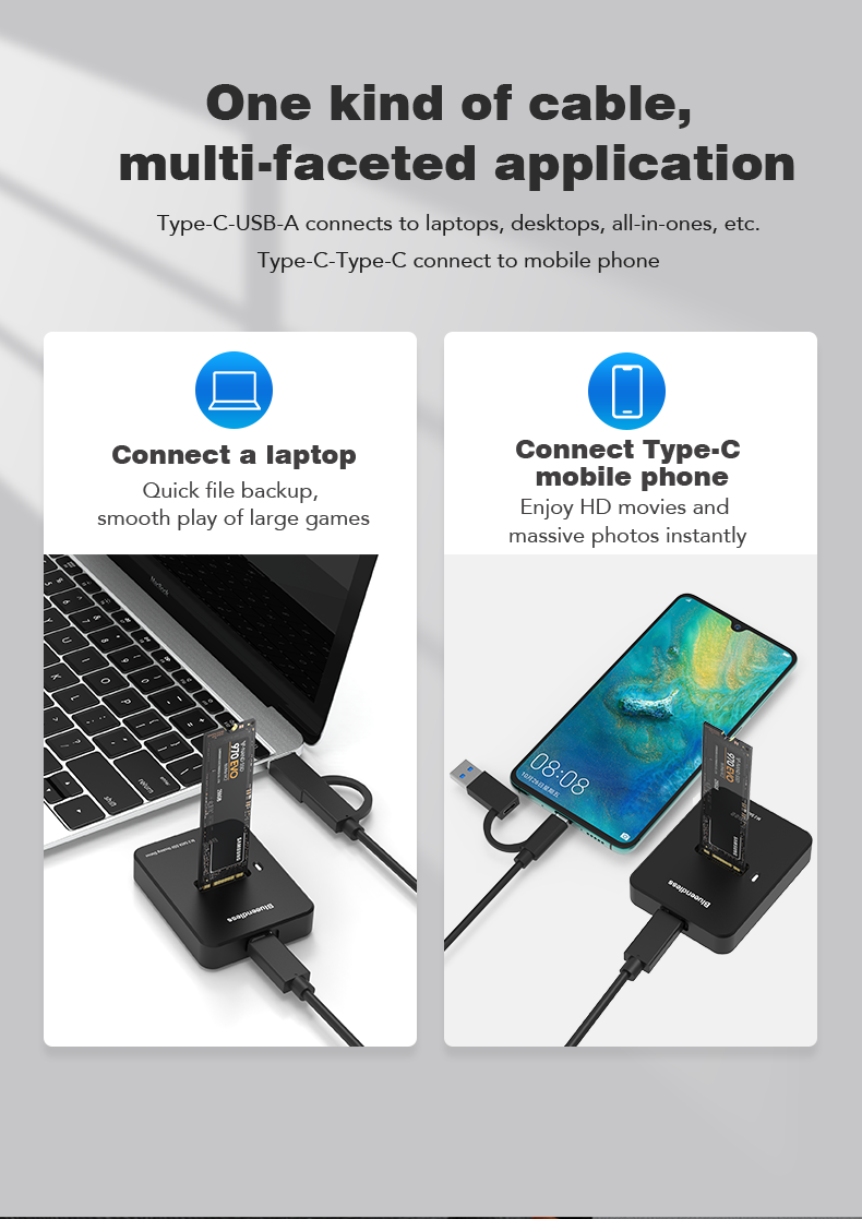 SATA SSD Docking Station M.2 NVME/SATA  10Gbps 900MS/s SSD Adapter Converter Type c USB 3.1 B