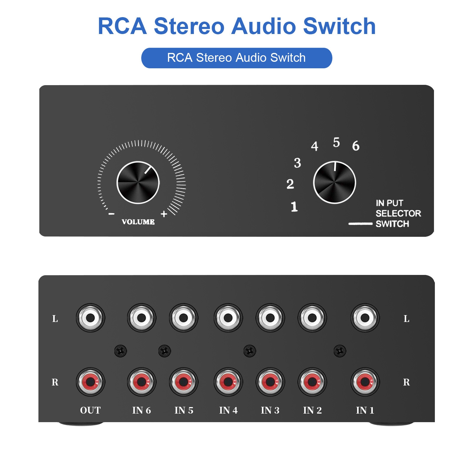 RCA stereo R/L left and right channel audio switch 6 in 1 out switcher