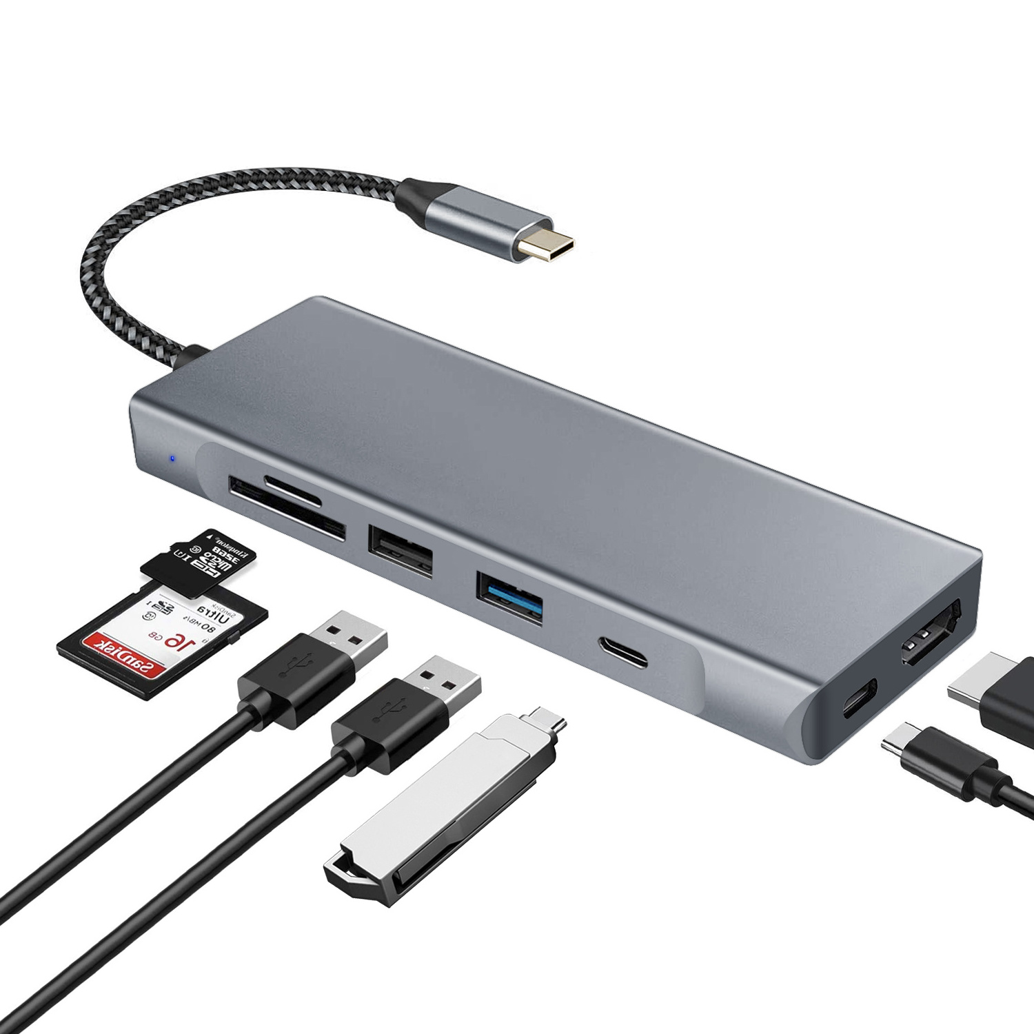 8-IN-1 USB HUB With Disk Storage PD100W USB C to HDMI-compatible M.2 SSD HUB Dock Station