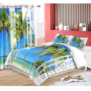 New Design All Season Luxury  Fashion 3D Customized Digital Printing Pattern 100% Polyester Bedding Set with Curtains