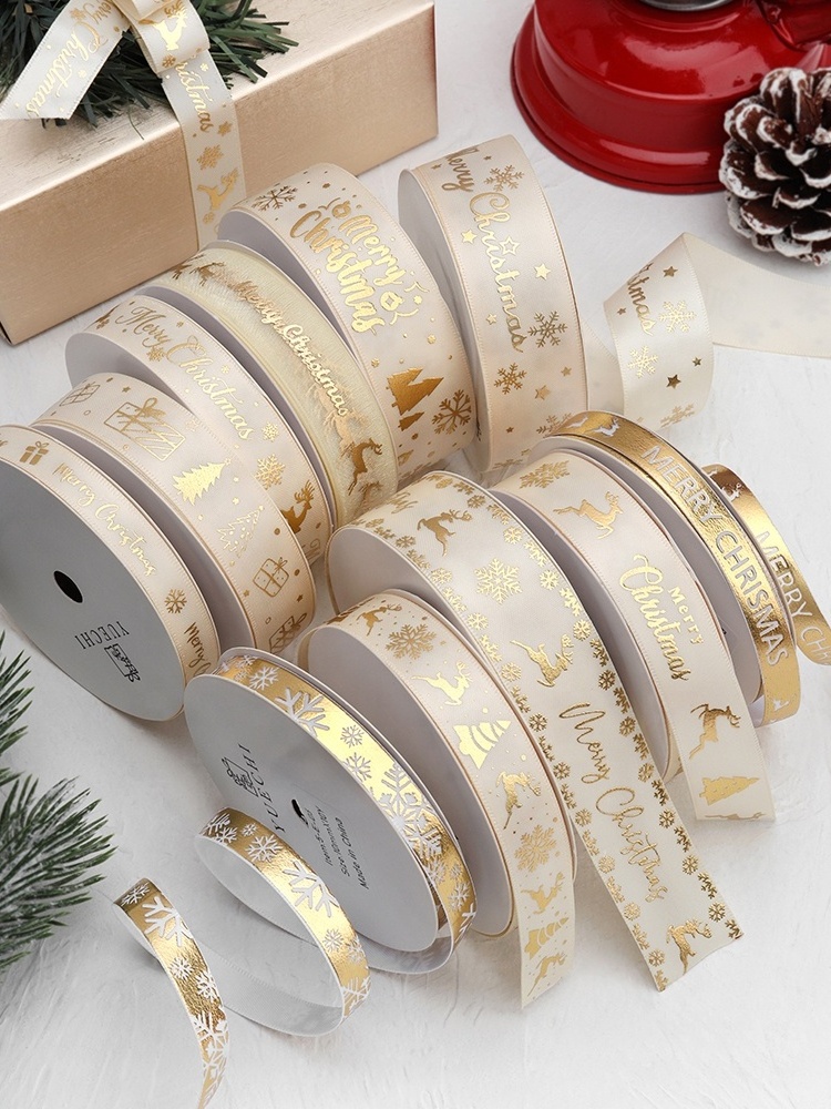 1.5inch Fabric Satin Metallic Glitter Decorative Polyester Christmas gift Ribbon  for Flower  Crafts Bows Wedding