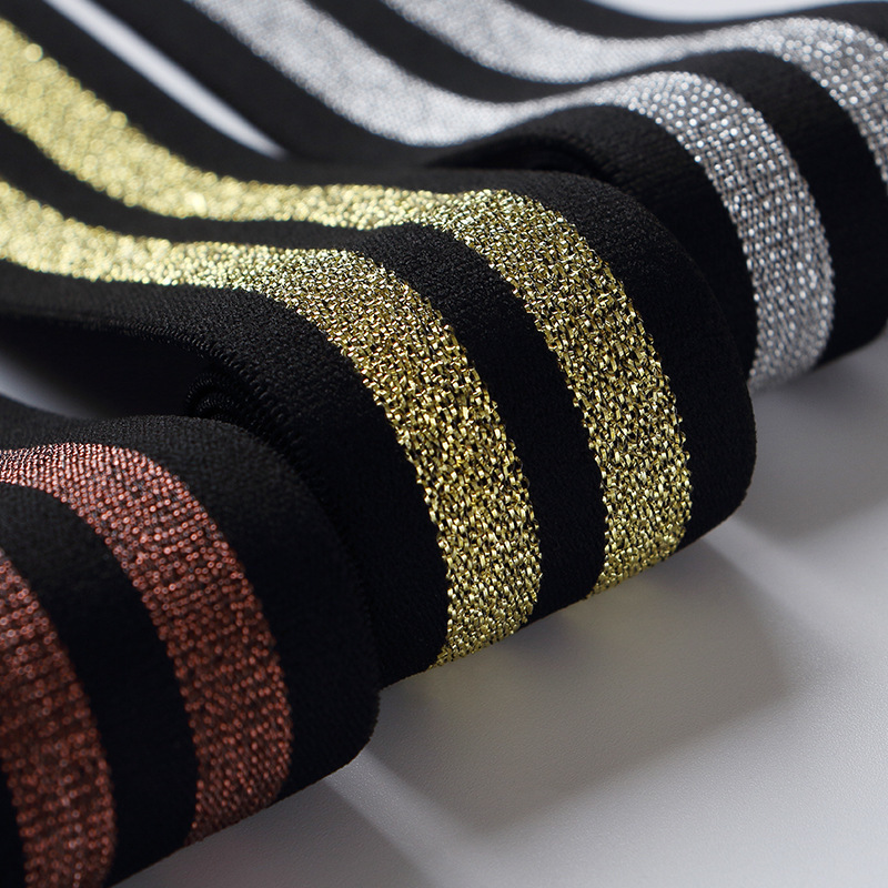 Factory High-quality Glitter Stripped Custom Nylon High-elastic Gold Elastic Band For Underwear Pant