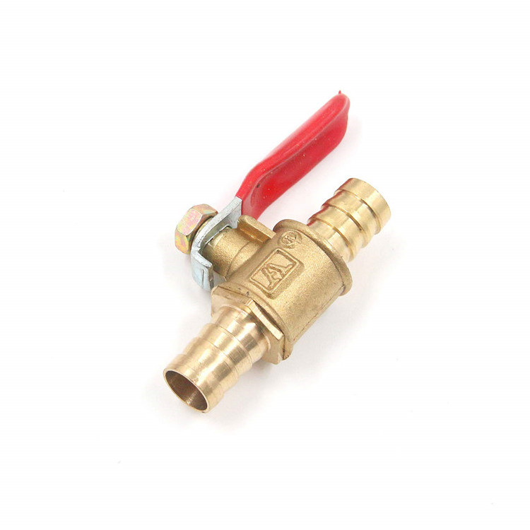 Red Handle Small Valve 6mm-12mm Hose Barb Inline Brass Water Oil Air Gas Fuel Line Shutoff Ball Valve Pipe Fittings