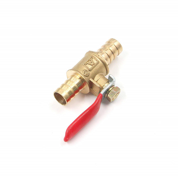 Red Handle Small Valve 6mm-12mm Hose Barb Inline Brass Water Oil Air Gas Fuel Line Shutoff Ball Valve Pipe Fittings