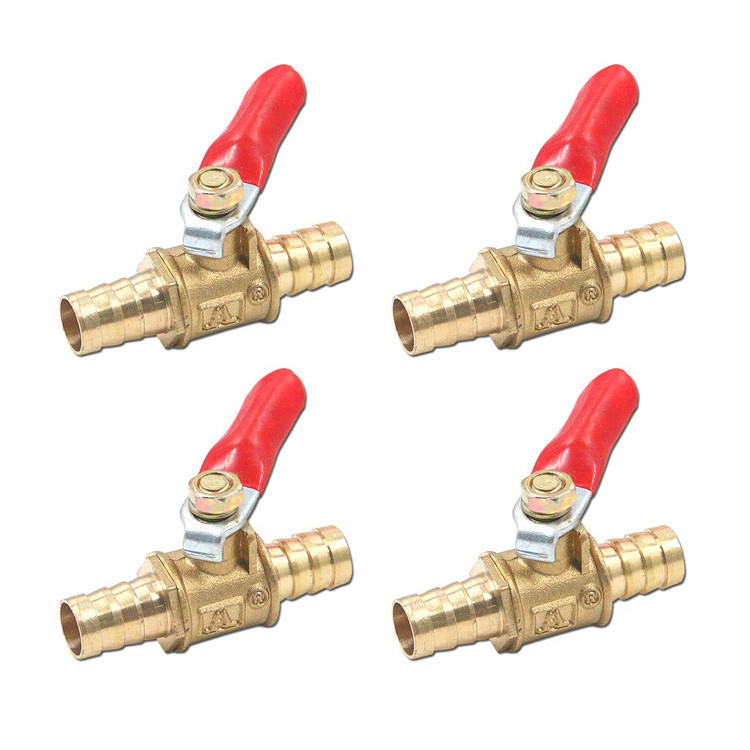 Red Handle Small Valve 6mm-12mm Hose Barb Inline Brass Water Oil Air Gas Fuel Line Shutoff Ball Valve Pipe Fittings