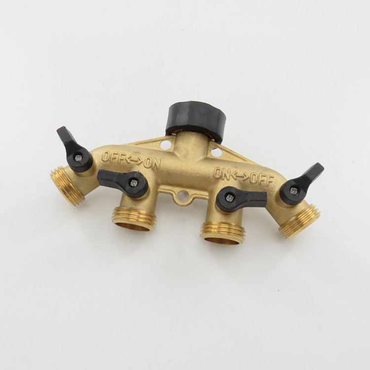 4 Way Solid Brass Tap Connector, Heavy Duty Outdoor Hose Splitter Garden Tap Adaptor Water Pipe Manifold Individual Shut OFF/ON