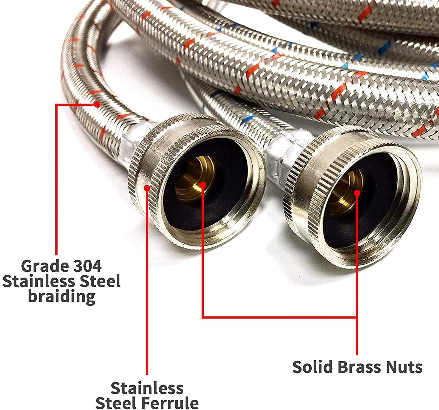 Stainless Steel Washing Machine Hose, 6ft Long Washer Hose with 90 Degree Elbow,Burst Proof Hot and Cold Water Connection Inlet HXJ