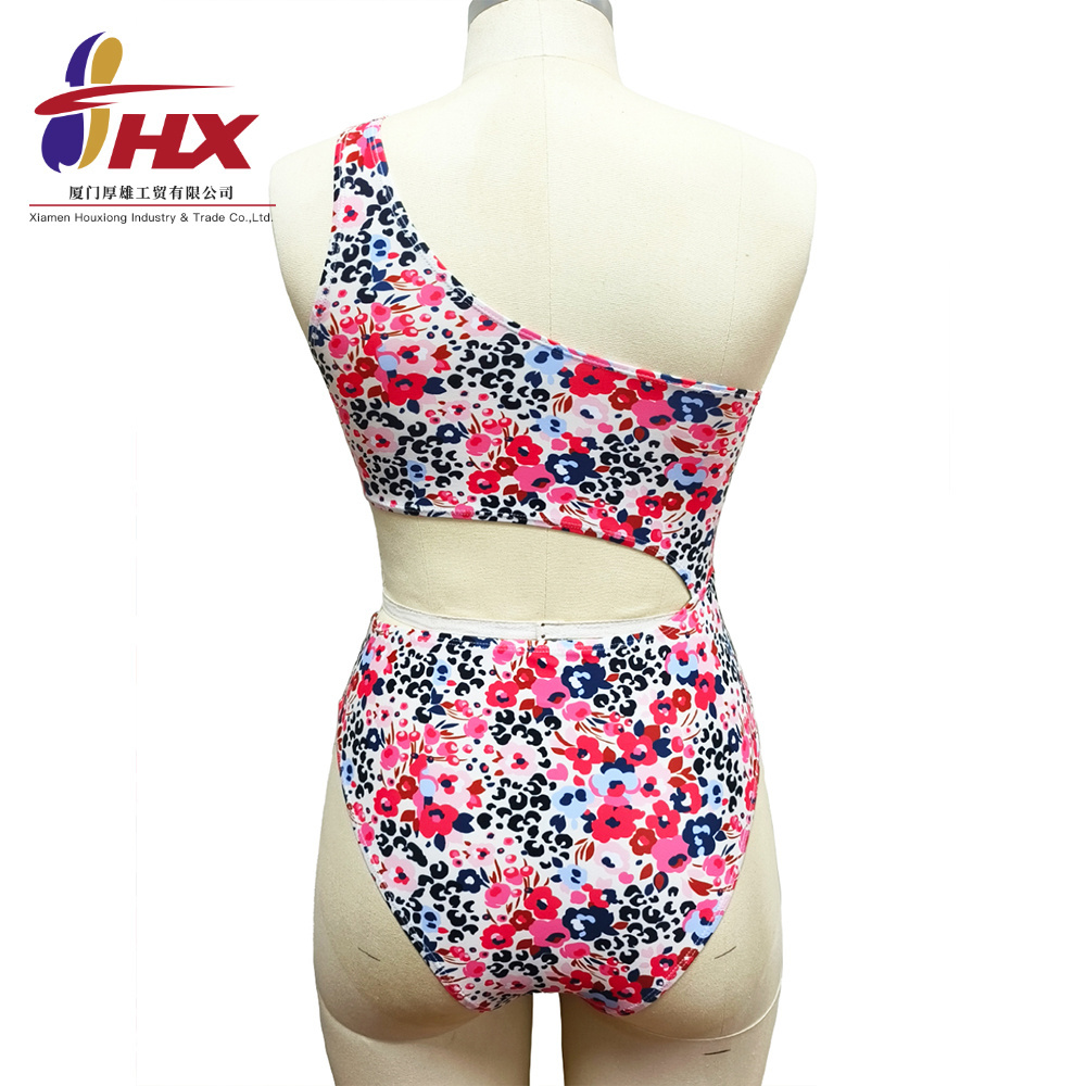 2023 New Lined One Piece Swimsuit Sexy Floral Design with One Shoulder Hollow Out Polyester & Spandex Swimwear for Women