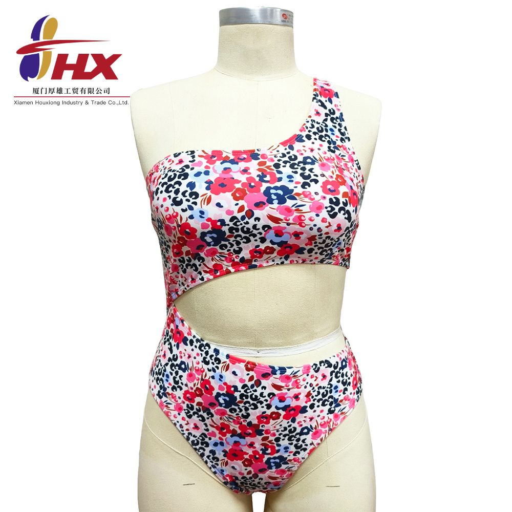 2023 New Lined One Piece Swimsuit Sexy Floral Design with One Shoulder Hollow Out Polyester & Spandex Swimwear for Women