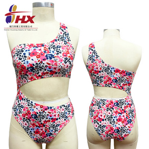 2023 New Lined One Piece Swimsuit Sexy Floral Design with One Shoulder Hollow Out Polyester & Spandex Swimwear for Women