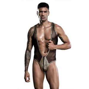 Sexy Lingerie Costumes Men's Erotic Underwear Black One-Piece Open Gear Erotic Uniforms Nightclub Bondage Suit Strappy Type