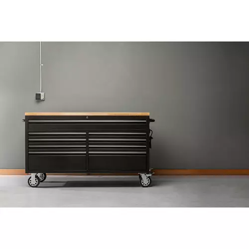 Hyxion USA  Tool chest Stainless steel Black 61inch Rubberwood worktop 9 drawers standard socket Tool cabinet