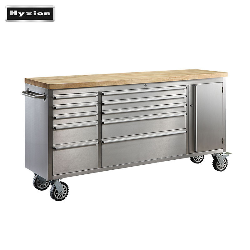 Hyxoin OEM Stainless steel garage tool Storage shop Workbench 72inch 10 Drawers  Lock with 4 Wheels Tool Chest