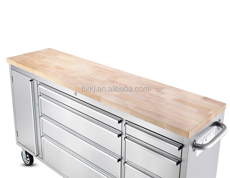 High Quality Steel 72 Inch Wood Top Rolling Workshop Tool Cabinets