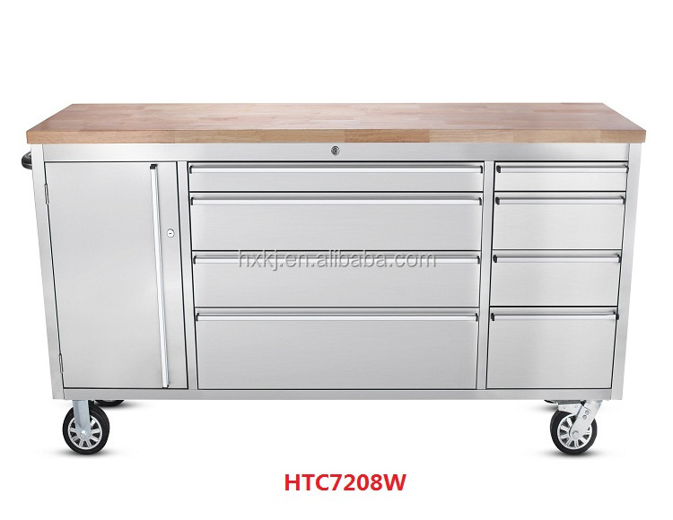 High Quality Steel 72 Inch Wood Top Rolling Workshop Tool Cabinets