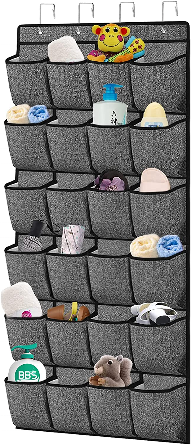 Shoe Racks Over The Door Hanging Shoe Organizer with 24 Extra Large Fabric Pockets and 4 Metal Hooks for Men Women High Heels