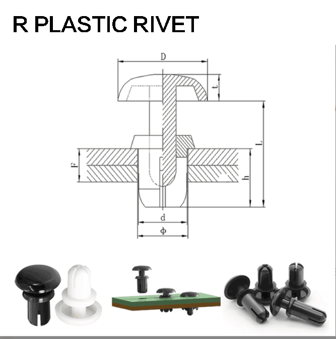 Black White Nylon Plastic Snap Push Rivet Fastener