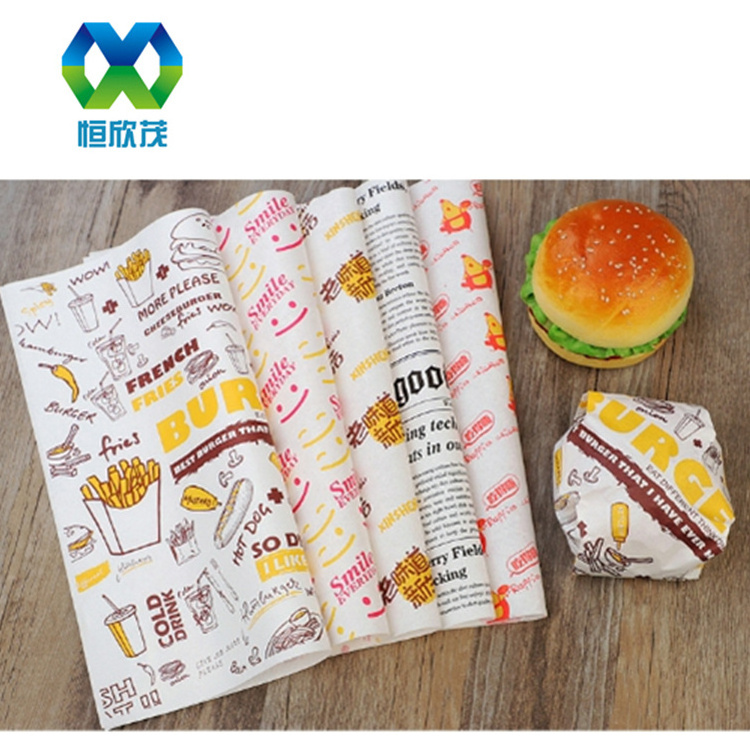 Grease Oil Proof Custom Design Colorful Sandwich Food Hamburger Wax Wrapping Paper