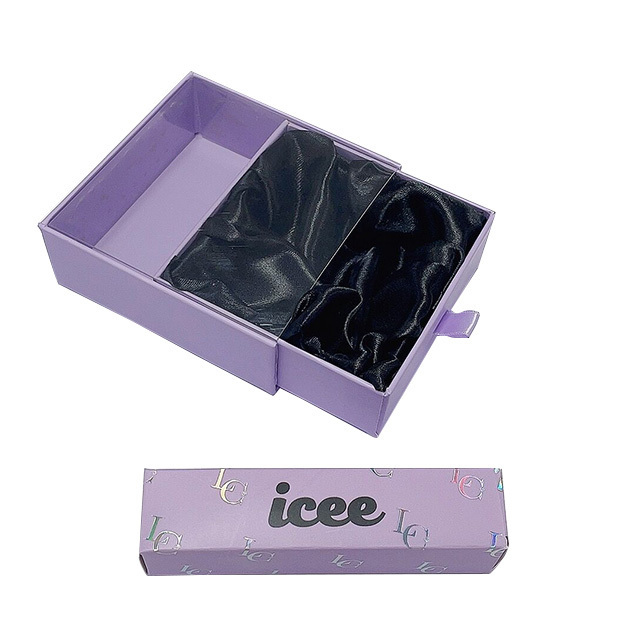 Custom luxury handmade box for jewelry bracelets cardboard box with black satin and purple pull tab