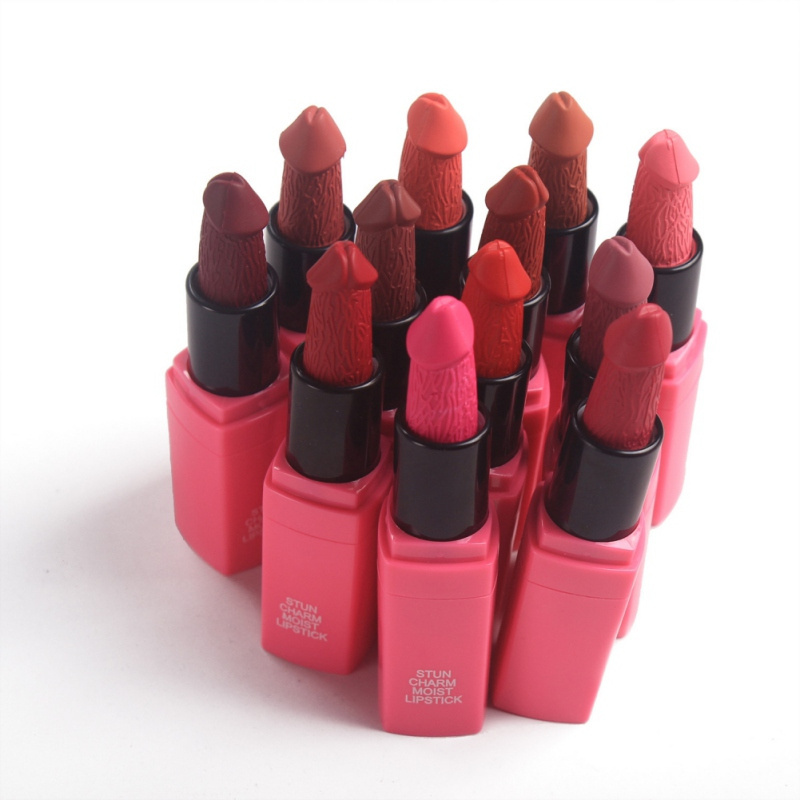 12 Colors Moisture Cosmetic Lipstick Red Lip Matte Lips Makeup Penis Shape Lips Makeup Lipstick Mushroom Long Lasting