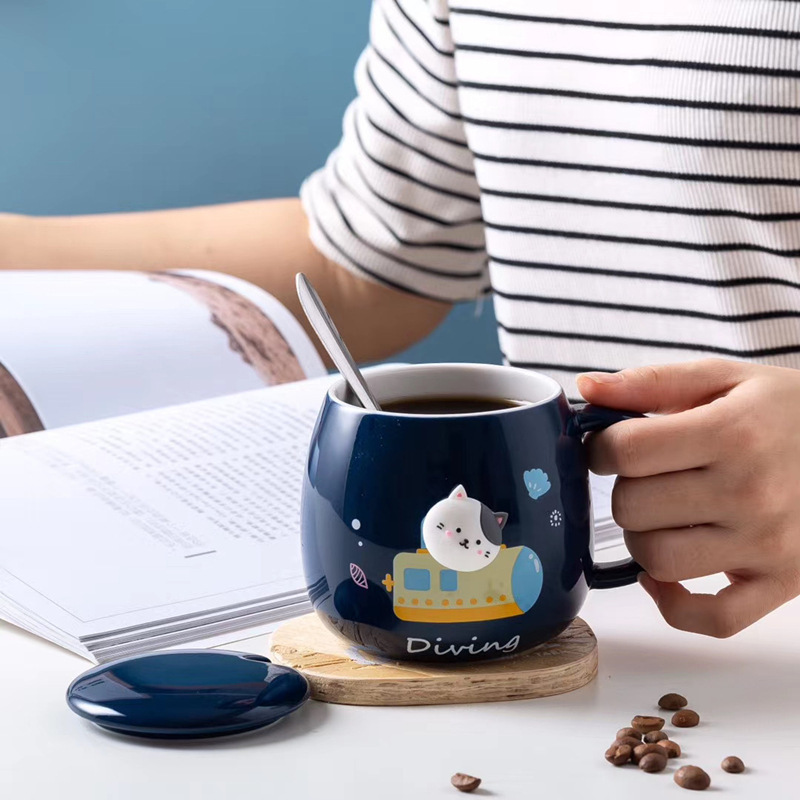 Factory Creative 3D cartoon coffee water ceramic mug Custom logo dark glazed cat ceramic mug