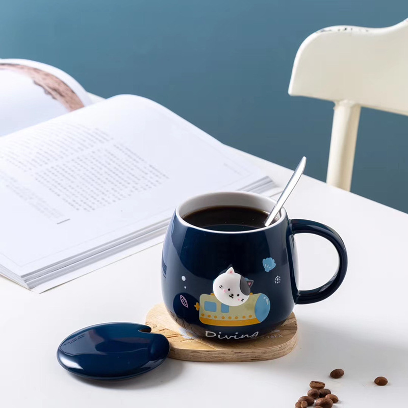 Factory Creative 3D cartoon coffee water ceramic mug Custom logo dark glazed cat ceramic mug