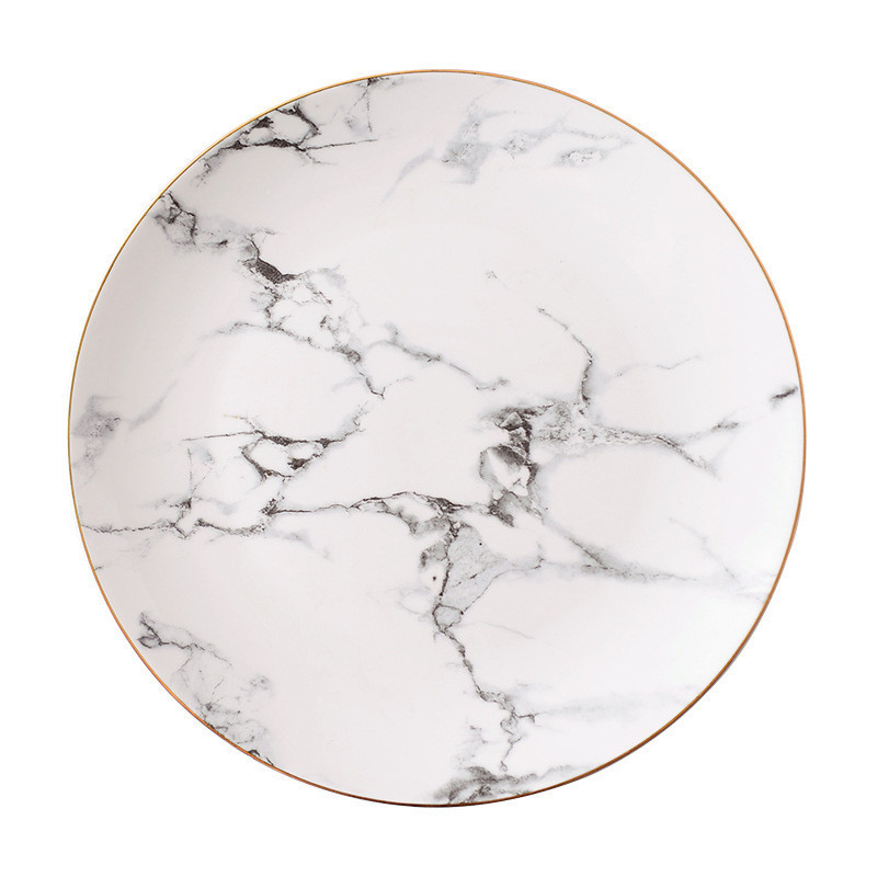 Marble design round shape stock ceramic dinner plate set