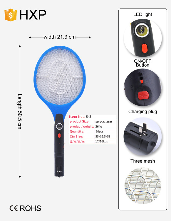 HXP electric mosquito fly swatter  recharge insect racket mosquito killer bat indoor bug zapper