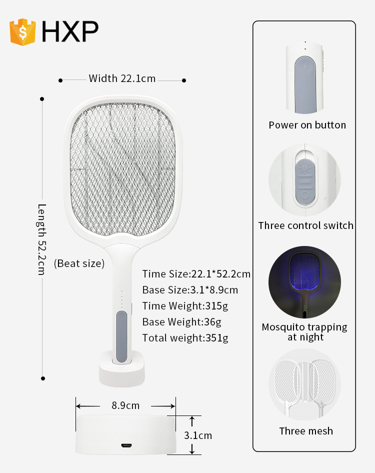 2 in 1 multifunction bug zapper killer with base electric  mosquito swatter lamp  fly swatter bat