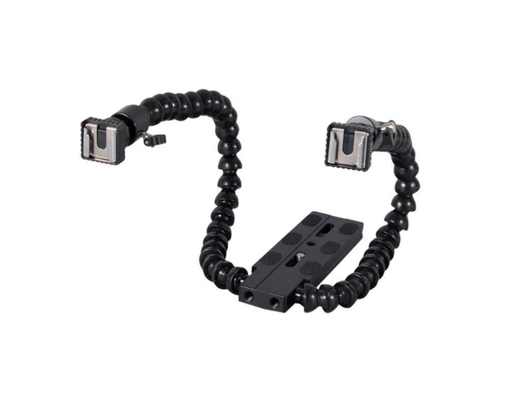 Live Brodcast Portable Octopus Flexible Dual Arm Stand Dual 1/4 Hot Shoe Adapter Twin Flash Bracket for Macro Shot