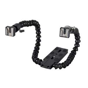 Live Brodcast Portable Octopus Flexible Dual Arm Stand Dual 1/4 Hot Shoe Adapter Twin Flash Bracket for Macro Shot